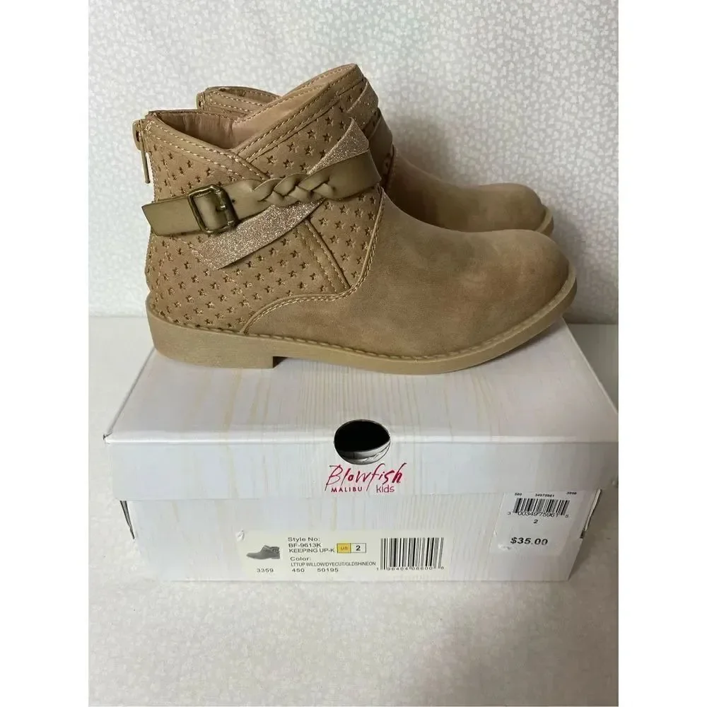Blowfish Malibu GIRLS SIZE 2 Keeping Up-k Ankle Boot in Light Taupe Willow